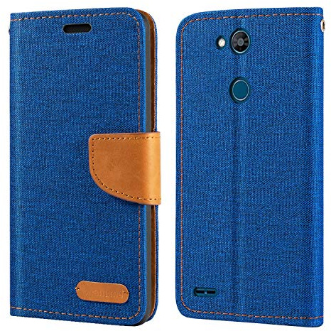 Oxford Stoff und PU Leder Flip Handyhülle Kompatibel mit LG X Power 3 X510, Robuste Klapphülle mit Kartenfächern und Magnetverschluss (Blau)