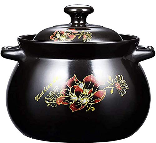 Hengqiyuan Clay-Kochtöpfe, Runde Auflaufform Mit Deckel, Tontöpfe Zum Kochen, Stockpot Für Eintopf, Suppe, Dampf,Schwarz,4L