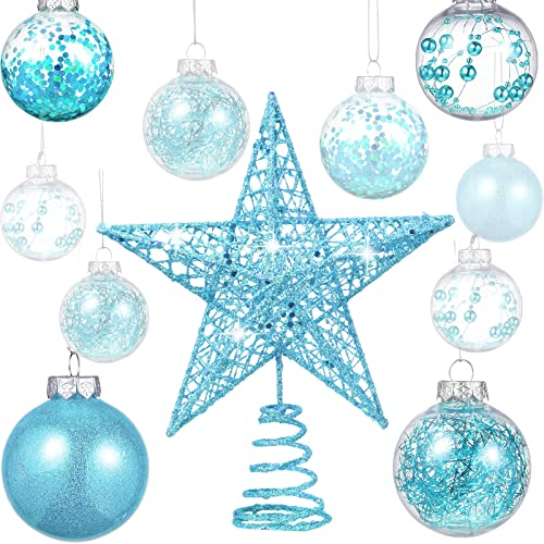 24 Stück 5,9 cm bruchsichere Kunststoff Weihnachtskugeln Ornamente Baumkugeln mit einem Weihnachtsbaum Stern für Weihnachten Neujahr Geschenk Hochzeit Home Party Dekoration (hellblau)