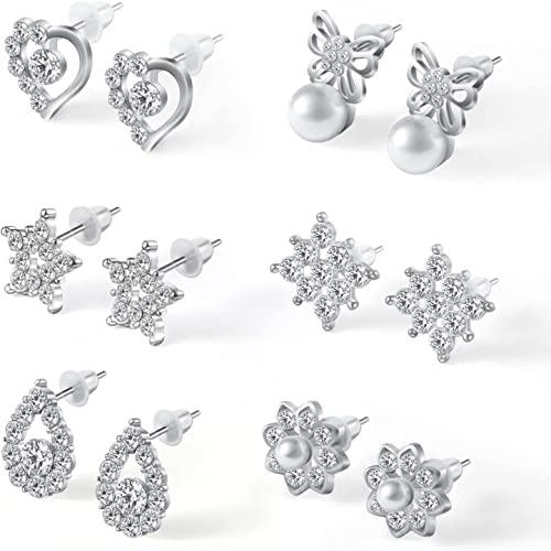 Aucuu Damen Ohrstecker Silber 925 Klein Set, 6 Paar 925 Sterling Silber Ohrstecker Creolen Ohrringe Set, Zierliche Knorpel Tragus Helix Kreis