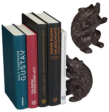 Relaxdays Serre-Livres hérisson, Lot de 2, différentes utilisations, pour Livres ou CD, Fonte de Fer, décoration Robuste, Marron