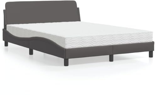 XHNIFBN Bett mit Matratze Dover Grau 120x200 cm Kunstleder Gestell Schaum H2 H3 Wellendesign Modernes Boxspringbett für Schlafzimmer Jugendzimmer