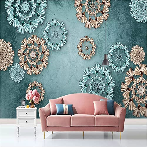 Yimesoy Moderne Floral Papier Peint Bleu Rose Or 3D En Relief Fleur Murale Papier Peint Papiers Peints Décor À La Maison De Luxe Décoration Murales 300Cm(W)×210Cm(H)