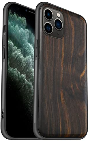 Carveit Hülle für iPhone 11 Pro Case [Elegante Schwarzholz] [Weich TPU Stoßstange] Stoßfeste Handyhülle Kompatibel mit 11Pro Hülle Holz （Natürliche Holzmaserung）