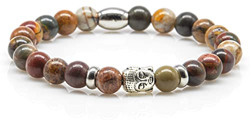Jaspis Armband Bracelet Perlenarmband Picasso Buddha 8mm Edelstahl Ring Strass Damen Herren (Buddha Ring)