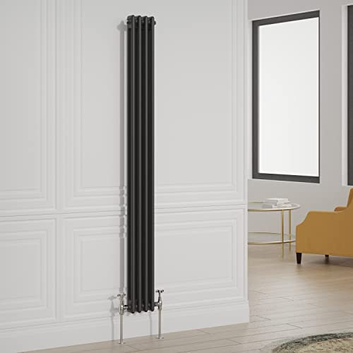 Warmehaus Traditional Radiator Double Column Black Vertical Cast Iron Style Central Heating Tall Radiator - 1800x200mm