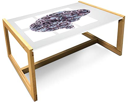 ABAKUHAUS Industrial Mesa de Centro, Mecánico de la Rueda del Cerebro, Mesa Central de Cristal acrílico Duradero con Marco de Madera para, Grande, Gris carbón