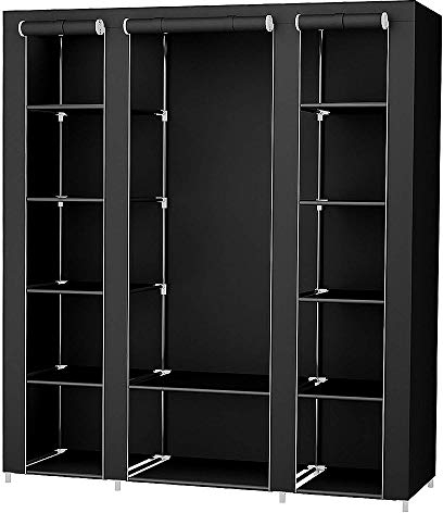 homewell Armario plegable de tela, armario plegable con 1 barra para colgar, 134 x 43 x 172 cm, tres puertas, color negro