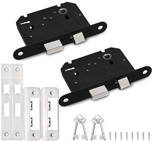 Bwintech 2 PCS 3 Lever Satin Nickel Mortice Sashlock 65mm (2.5 Inch), Door Lock with Key for Internal Doors, Reversible Catch