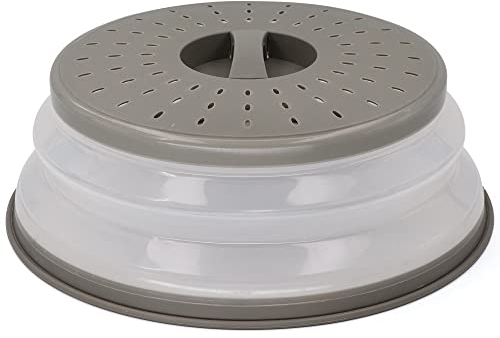 Faltbare Mikrowellen-Spritzerabdeckungen für Lebensmittel, mikrowellengeeignet, leicht zu greifender Deckel und Lebensmittelsieb, BPA-frei und spülmaschinenfest, 26,7 cm, grau – von RamPro