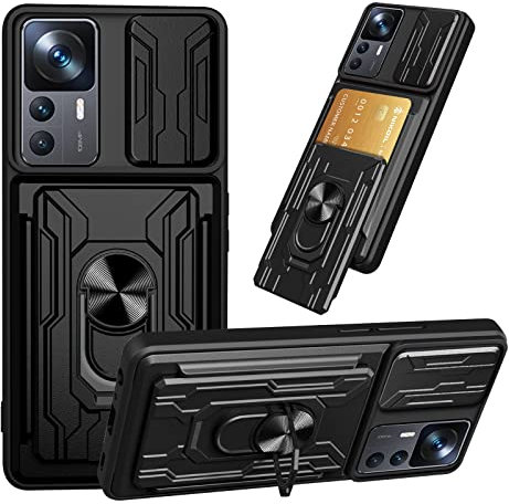 NINKI Armor Case - Funda compatible con Xiaomi 12T, cubierta de cámara, grado militar, anillo giratorio de 360°, soporte de tarjeta portátil, soporte de coche, succión magnética, funda resistente para