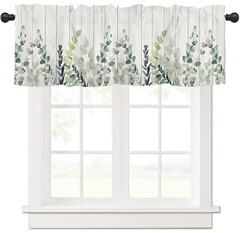 Salbeigrün Eukalyptusblatt Vorhang Volants für Fenster Frühling Sommer Bauernhaus Blätter Küche Vorhänge 137,2 x 45,7 cm Woodland Short Rod Pocket Volant 1 Panel für Wohnzimmer Badezimmer Schlafzimmer