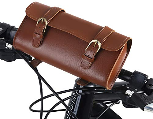 BOROCO Fahrradtasche Leder,Rahmentasche Fahrrad Im Retro-Stil Kunstleder,Braun Fahrradtaschen für Ebike,Mountainbike (22.2x9.8x6cm)