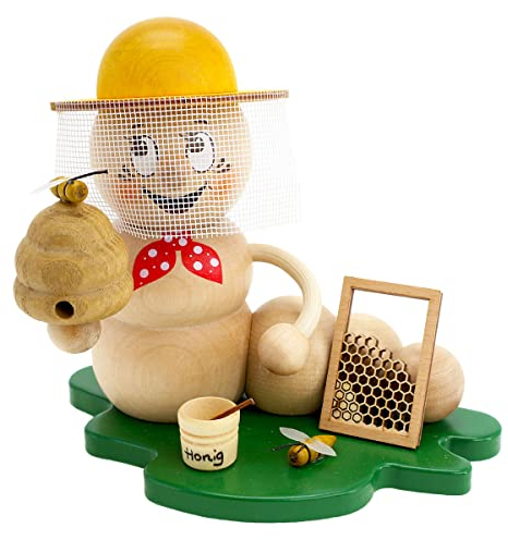 Kuhnert Drechslerei Rauchmann/Räucherfigur - Rauchwurm aus Holz - Rudi & ROSI - Motiv: Imker Rudi - Made in Germany