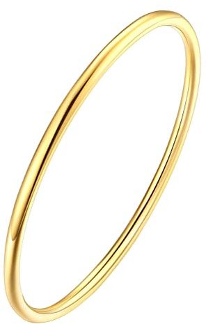 PAMTIER Femme Acier Inoxydable 2mm 3mm Brillant Rond Bracelet Jonc Ovale Solide Empilable Mince