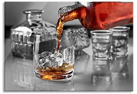Pixxprint Glasbild, Wandbild aus Echtglas, Whiskey im Whiskeyglas, 60x40 cm, inkl. Aufhängung und Abstandshalter