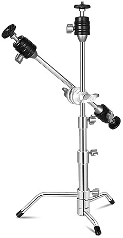 Supon Mini support de poche C de 53 cm tout en métal réglable avec tête de bras de 33 cm, 3 têtes sphériques et pied coulissant pour vidéo en direct, photographie de nature morte – Argent