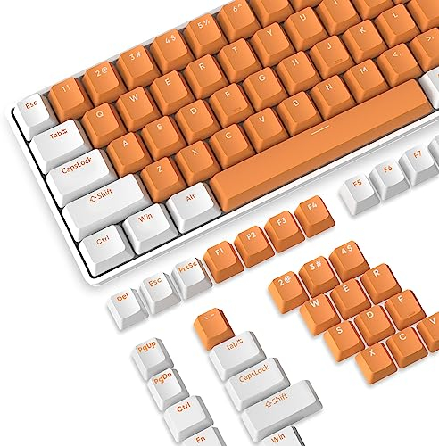 PBT Keycaps 104 Tasten, OEM Profil Double-Shot Tastenset für Gaming Tastatur, ANSI-Layout (US), für Cherry Gateron Kailh MX Schalter Mechanische Tastatur, Orange und weiß