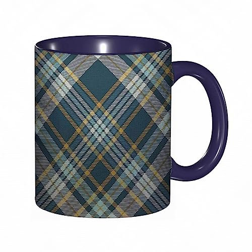 DHAEY Mug porcelaine fine Plaid Check Patten Teal Green Robin Egg Blue et Moutarde Jaune |Mug humour pour collègue, amis, copains, frères et soeurs |Mug original avec