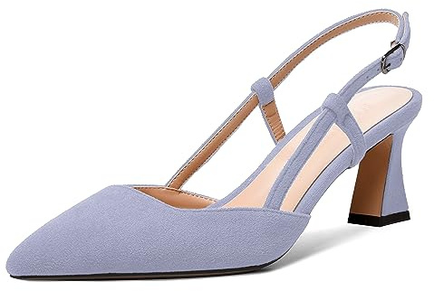 FEMSTEP Women Spool Slingback Wedding Dress Solid 2.5 Inch Mid Heel Buckle Pointed Toe Suede Court Shoes Lilac Size 8.5
