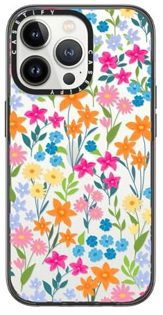 CASETiFY Compact iPhone 13 Pro Case [2X Military Grade Drop Tested / 4ft Drop Protection] - bright spring flowers - Clear Black