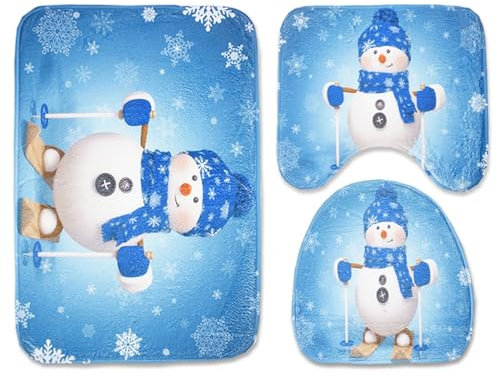 Giftik 3-teiliges WC-Sitzbezug-Teppich-Set, rutschfest, Weihnachts-Badematten, Teppiche, WC-Vorleger, Badezimmer-Dekorationen (C)