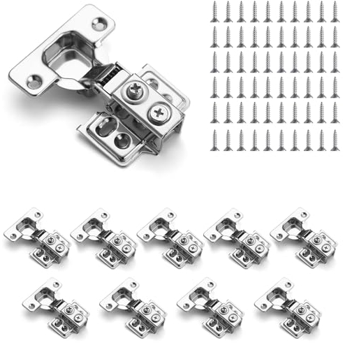Kyraton Cabinet Hinges, 10 Pack (5 Pair) Stainless Steel Overlay Soft Close Hinges for Kitchen Cabinets, 1/2 inch Self Closing Door Hinges with Mounting Screws, Damper-3 Way Adjustability