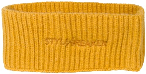 styleBREAKER Damen Strick Stirnband mit Rippenmuster, styleBREAKER Logo Stick, warmes Winter Haarband, Headband 04026068, Farbe:Curry