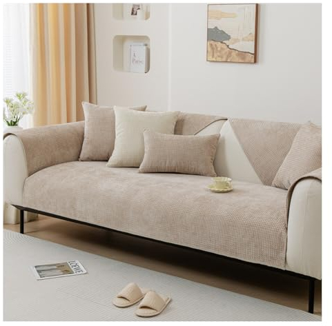 Tauzveok Sofaschoner rutschfest, Hund Katze Sofaschutzdecke, Eck Sofa üBerzug, Sofabezug Antirutsch Decke, Chenille Sofabezug 1 2 3 4 Sitzer,A Light Coffee,70 * 120cm