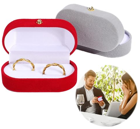 Ringschatulle Hochzeit,Samt Ring Box mit goldener Schnalle,2 Slot Ring Schmuckschatullen,Ovale Ehering Box,Elegante Ringbox,Ringschachtel Damen,für Heiratsantrag, Verlobung, Hochzeit,Valentinstag,2PCS