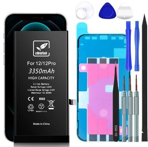 cDraFixit Batterie de Rechange Haute capacité pour iPhone 12/12Pro 3350 mAh avec kit d'outils de réparation complets pour iPhone 12/12Pro, Haute Performance