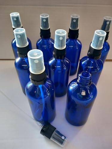 Vitali-Chi 9 Botellas Pulverizadoras de Cristal Azul de 100 ml con Atomizadores Negros