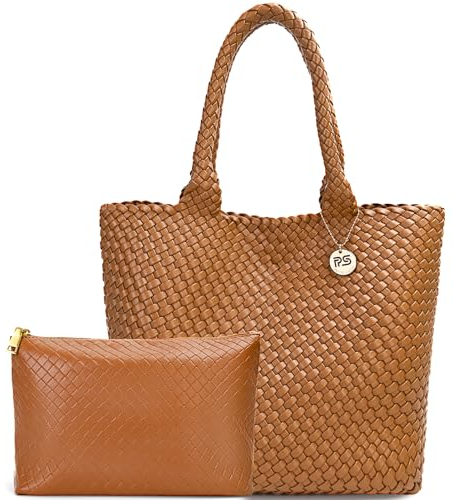 PS PETITE SIMONE Handtasche Damen mit Clutches Mode Shopper Flechtoptik Schultertasche Henkeltasche Geflochtene für Schule Arbeit Reisen Einkaufen 41 * 30 * 17CM Hazel