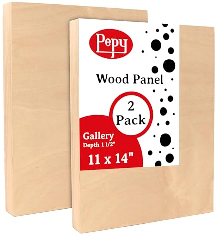 Pepy 11 x 14 Birch Wood Panels; Gallery Depth 1-1/2 Deep Cradle Artist Panel (Pack of 2)