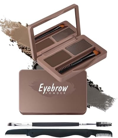 Augenbrauenpuder-Set, 2 Farben, weich, getönte Puderpalette, wasserdicht und langlebig, natürliches grau-braunes Augenbrauen-Make-up-Set für Damen, mit Spiegel, Pinsel und Rasierer, 2#