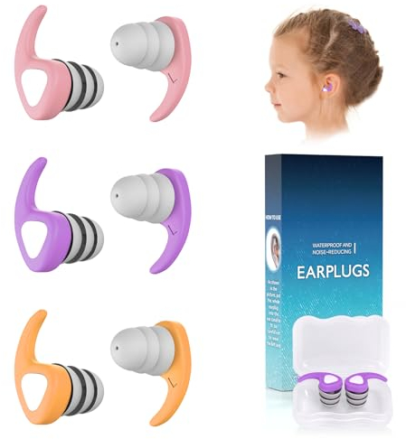 Tapones Oidos Natación para Niños, 3 Pares de Tapones de Silicona Reutilizables, Oídos Protección para Ducharse, Nadar, Bañarse para Niños de 4 a 12 Años
