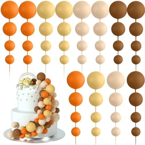 BOUBONI 48 Piezas Bolas Decoraciones para Pasteles Globos Adornos para Magdalenas Bolas de Espuma para Pasteles Decoraciones para Fiestas (A10-Orange, Yellow, Apricot, Khaki)