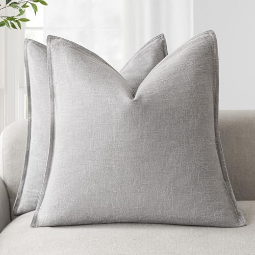 Foindtower Dekorative Kissenbezüge aus Leinen, weich, Boho-Stil, Bauernhaus-Kissenbezüge für Stuhl, Couch, Sofa, Schlafzimmer, Wohnzimmer, Heimdekoration, 40,6 x 40,6 cm, Helles rustikales Grau, 2