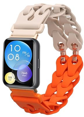 kwmobile Cinturino Orologio 14-22 cm Compatibile con Huawei Watch Fit 2 Cinturini - per Smartwatch Donna - in Silicone beige/arancione