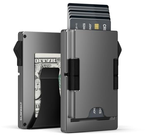 Slimwalt Porte Carte Homme en Métal Automatique Pop-up Pinces à Billets pour 10-20 Cartes & Billets, Métal Porte Card Bancaire avec RFID Blocage Smart Card Slot (Gris)