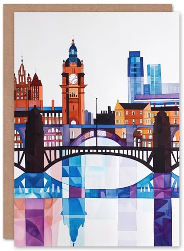 Artery8 Greeting Card Glasgow Colourful Geometric Skyline Cityscape Blank For Him Or Her Art Birthday Card