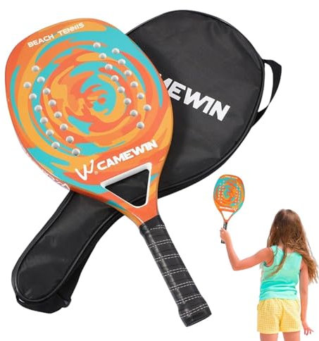 Raquette de plage polyvalente – Raquette de tennis en carbone, durable et légère | Raquette de pagaie en mousse EVA, idéale pour les jeux de plage, avec sac pour un transport facile