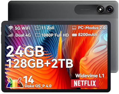 Blackview Android 14 Tablet 11 Zoll, Tab90 Gaming Tablet 4G LTE+5G WLAN 24GB(8+16) RAM 128GB ROM (2TB TF) 8200mAh 5MP+13MP Unisoc Octa-Core, Face ID/GMS/GPS/3.5MM Kopfhörerbuchse/BT5/Widevine L1