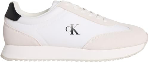 Calvin Klein Uomo Sneakers Running Retro Lace Up in Pelle, Bianco (Bright White/Black), 43