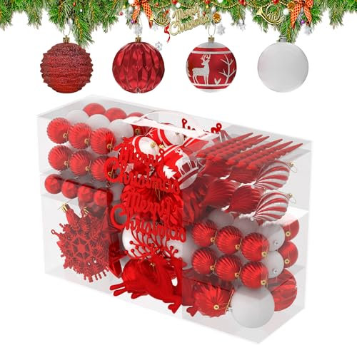 YRHome 108pcs Weihnachtskugeln Klein Weihnachtsbaumkugeln Christbaumkugeln Kunststoff mit Aufhänger Weihnachtsdekoration Kugeln Weihnachtsschmuck Deko Weihnachtsbaumschmuck, Rot