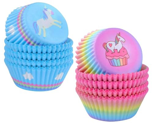 MHDAMAI Pirottini per Muffin e Cupcake,Arcobaleno Pirottini di Carta 200 Pezzi Decorazione Baking Cup per Cioccolatini Gelatine Dessert Torta Matrimoni Compleanni Feste,Unicorno