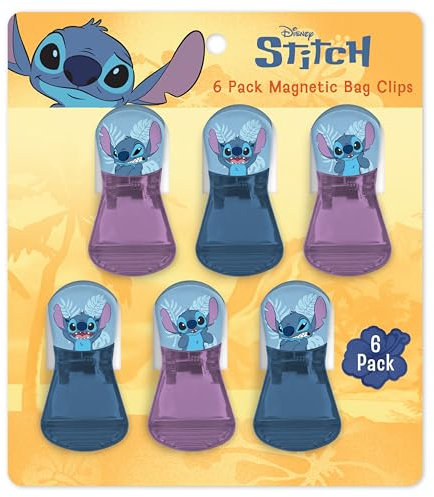 Disney Magnetic Chip Clips – Set of 6 Bag Clips for Food Storage - Mickey, Minnie, Lilo & Stitch, Winnie The Pooh – Durable Airtight Bag Chip Clips for Pantry & Fridge Use
