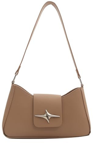 Makukke Handtasche Damen klein, PU Leder Umhängetasche Shoulder Bag Reißverschluss Y2K Bag Damen Schultertasche Vintage für Frauen Dating Party Einkaufe (Khaki-01)