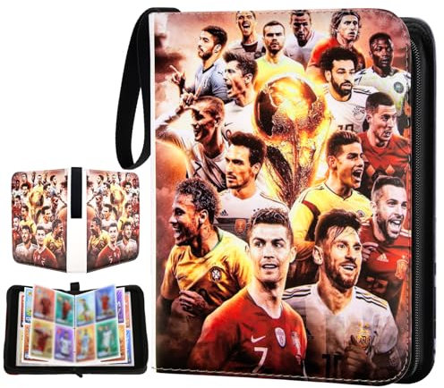 kab1 Sammelkarten Album, Sammelalbum Karten Fussball, Sammelalbum aus PU-Leder, Kartenordner für Fußballkarten, 50 Seiten – Kapazität 400 Karten, Geburtstagsgeschenk für Kinder, Jungen und Männer