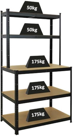 PROREGAL Profi Werkbank Giant Beast HxBxT 180x100x60cm Fachlast 175kg Schwarz Werkbankregal Schwerlastregal mit Werkbank Werkzeugbank Arbeitstisch